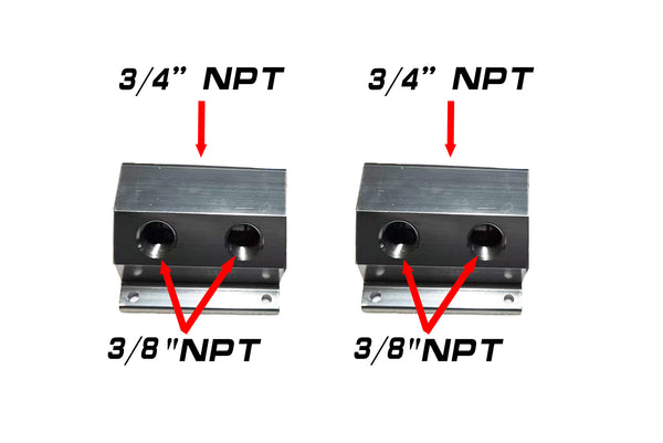 Air Compressor Outlet Aluminium block For 3/4" Tubing With 2x1/2"NPT and 2x3/8"NPT Out Port,pair