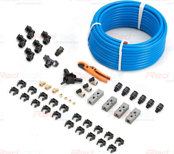 Rapid Air System 1/2" x 100ft 5-Ways Out HDPE Aluminum Compressed Piping System with Outlet Blocks, Equal Elbow Fitting for Garage Shop Air Line Kit 200PSI ASTM F1282