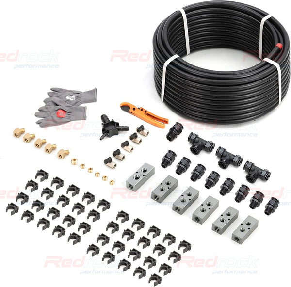 Redrock Performance Compressed Air Line Kit 1/2" x 200ft 5-Ways Out Black HDPE Aluminum Air Compressor Piping for Garage Leak-Proof & Easy to Install Air Hose Kit Air Compressor Accessories 200PSI