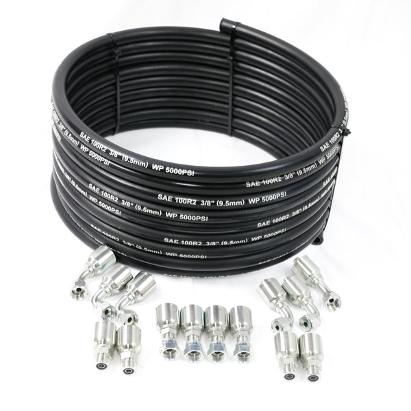 Redrock Performance 35ft 3/8" Hydraulic hose Kit with 2-Wire High-Tensile Steel Braid, Inner Diameter 3/8" ,5000 Psi Working Pressure, -40 °F to 212 °F, Includes 14 Pcs Hydraulic Hose Fittings