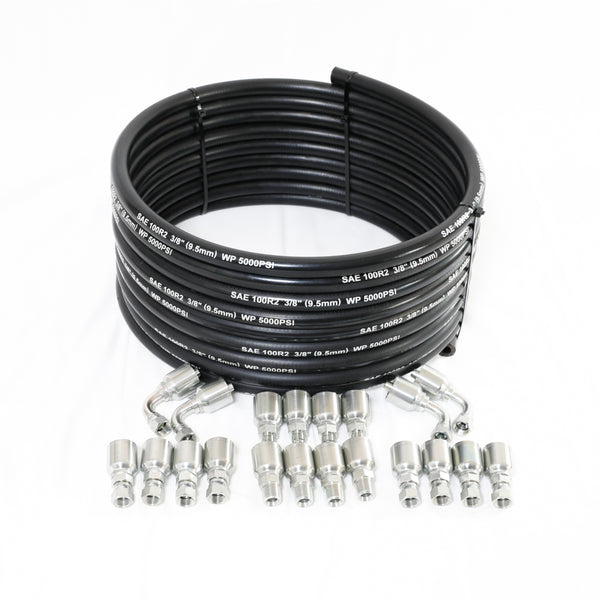 Redrock Performance 50ft 3/8" Hydraulic hose Kit with 2-Wire High-Tensile Steel Braid, Inner Diameter 3/8" ,5000 Psi Working Pressure, -40 °F to 212 °F, Includes 20 Pcs Hydraulic Hose Fittings