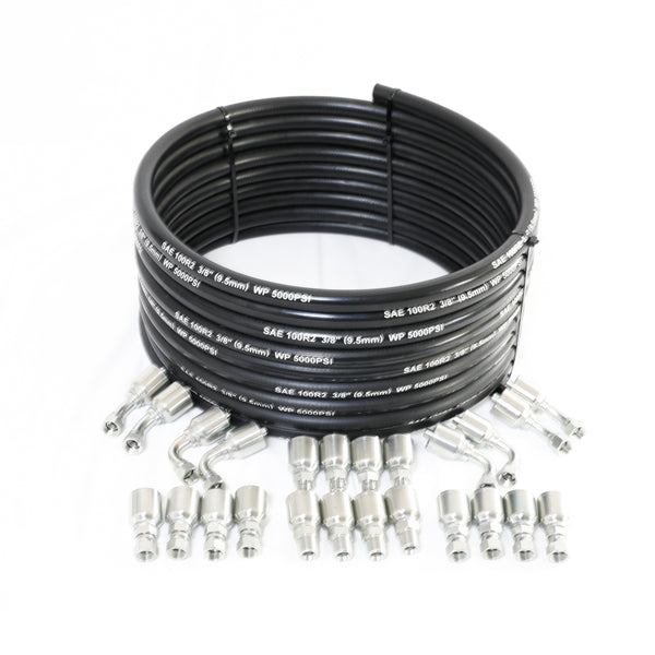 Redrock Performance 75ft 3/8" Hydraulic hose Kit with 2-Wire High-Tensile Steel Braid, Inner Diameter 3/8" ,5000 Psi Working Pressure, -40 °F to 212 °F, Includes 24 Pcs Hydraulic Hose Fittings