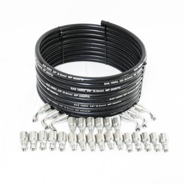 Redrock Performance 100ft 3/8" Hydraulic hose Kit with 2-Wire High-Tensile Steel Braid, Inner Diameter 3/8" ,5000 Psi Working Pressure, -40 °F to 212 °F, Includes 28 Pcs Hydraulic Hose Fittings