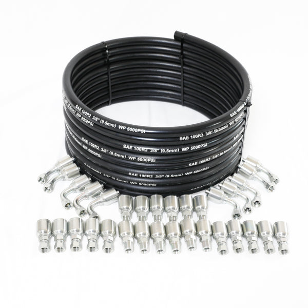 Redrock Performance 120ft 3/8" Hydraulic hose Kit with 2-Wire High-Tensile Steel Braid, Inner Diameter 3/8" ,5000 Psi Working Pressure, -40 °F to 212 °F, Includes 32 Pcs Hydraulic Hose Fittings